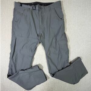 prAna Men's 32x30 Gray Relaxed Fit Belted Cargo Adjustable Hem Pants Outdoor